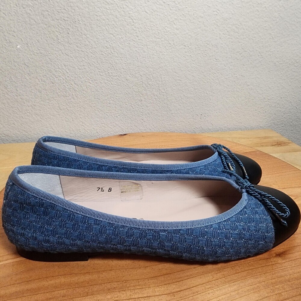 Paul Mayer Attitudes Shoes Womens Size 7.5 Blue Woven Ballet Flats Bow Cap Toe